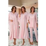 Lohussa Effortt Kadın Pembe Lohusa Hamile Özel Tasarım Sabahlık Gecelik Pijama Takımı 4'lü Set 3014