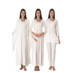 Lohussa Kadın Ekru Tasarım Prenses Kollu Pamuklu Hamile Lohusa Sabahlık Pijama Takımı Gecelik Set