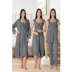Lohussa Kadın Füme Dantelli Pamuklu Hamile Lohusa Sabahlık Pijama Takımı Gecelik 4'lü Set