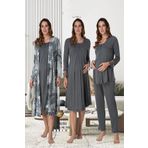 Lohussa Kadın Füme Desenli Uzun Kollu Pamuklu Hamile Lohusa Sabahlık,pijama Takımı,gecelik Set