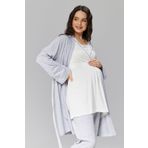 Lohussa Kadın Gri Tasarım Yazlık Pamuklu Hamile Lohusa Sabahlık Pijama Takımı 3'lü Set