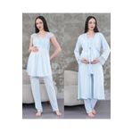 Lohussa Kadın Mavi Dantelli Özel Tasarım Yazlık Pamuklu Hamile Lohusa Sabahlık Pijama Takımı Set