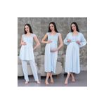 Lohussa Kadın Mavi Özel Tasarım Pamuklu Hamile Lohusa Sabahlık,Pijama Takımı, Gecelik 4'lü Set