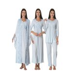 Lohussa Kadın Mavi Tasarım Prenses Kollu Pamuklu Hamile Lohusa Sabahlık Pijama Takımı Gecelik Set