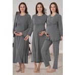 Lohussa Kadın Özel Tasarım Füme Sabahlık Gecelik Pijama Takımı 4lü Hamile Lohusa Seti