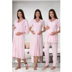 Lohussa Kadın Pembe Bel Ayarlı Pamuklu Hamile Lohusa Sabahlık Pijama Takımı Gecelik 4'lü Set