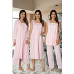 Lohussa Kadın Pembe Dantelli Pamuklu Hamile Lohusa Sabahlık Pijama Takımı Gecelik 4'lü Set