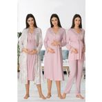 Lohussa Kadın Pembe Özel Tasarım Pamuklu Hamile Lohusa Sabahlık,Pijama Takımı, Gecelik 4'lü Set
