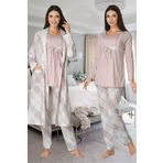 Lohussa Kadın Pudra Uzun Kollu Kışlık Pamuklu Hamile Lohusa Sabahlık Pijama Takımı Set
