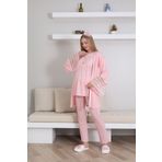Lohussa Kadın Somon Dantelli Özel Tasarım Pamuklu Hamile Lohusa Sabahlık Pijama Takımı 3'lü Set