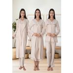 Lohussa Kadın Vizon Dantelli Uzun Kollu Pamuklu Hamile Lohusa Sabahlık Pijama Takımı Gecelik Set