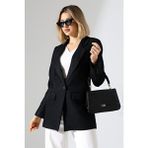 Lokadi Kadın Resmi Stil Tek Düğme Blazer Ceket Siyah Renk Uzun Kol Regular Kalıp