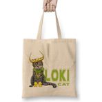 Loki Cat Kedi Bez Çanta Uzun Saplı - Açık Bej - 40 X 40