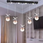 Lokken 5'li Sıralı Bakır 50 Watt Kristal Ledli Modern Oturma Odası Salon Sarkıt Avize