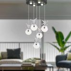 Lokken 5'li Yuvarlak 42 Watt Krom Kristal Ledli Modern Oturma Odası Salon Sarkıt Avize