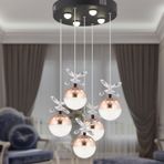 Lokken 5'li Yuvarlak 50 Watt Bakır Kristal Ledli Modern Oturma Odası Salon Sarkıt Avize
