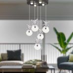 Lokken 5'li Yuvarlak Krom Kristal Ledli Modern Oturma Odası Salon Sarkıt Avize