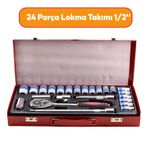 Lokma Takımı 24 Parça Uzatma T Kolu Buji Lokma Araç Tamir Cırcırlı Yüksek Kalite 1/2 Dr Socket Set