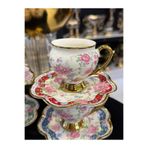 LOKMAN ZÜCCACİYE SHOWROOM 6 KİŞİLİK PAPATYA DESEN AYAKLI YALDIZLI RENKLİ KAHVE FİNCAN TAKIMI 90 ML