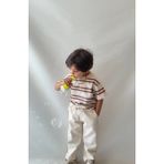 Lolipop Kids Store Erkek Çocuk Çizgili Tişört Gabardin Kumaş Pantolon Bayramlık Alt Üst Takım - 4 - 5 Yaş - Krem
