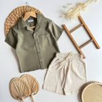 Lolipop Kids Store Erkek Çocuk Oversize Modal Gömlek ve Keten Şort Alt Üst Takım - 5 - 6 Yaş - Yeşil