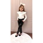 Lolipop Kids Store Kız Çocuk Fitilli Bluz ve Deri Pantalon Ikili Takım - 5 - 6 Yaş - Siyah - Beyaz