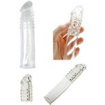Lolita Shop Dolgulu 5 cm Uzatmalı Esnek Şeffaf Silikon Dokuda Klitoris Nokta Uyarıcılı Özellikli Penis Kılıfı