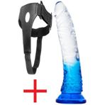 Lolita Shop Kemerli Şeffaf Mavi Yumuşak Jel Doku Yumurtalıksız 21 Cm Belden Bağlamalı Vantuzlu Takma Dildo Penis