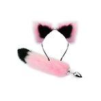 Lolita Shop Tüylü Anal Tıkaç + Kedi Kulaklı Taç Pelüş Anal Plug Kuyruk Tıkaç Pembe Siyah Plug Fantezi Set