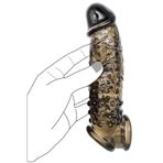 Lolita Shop Uzatmalı 3.5 Cm Dolgulu Uyarıcı Tırtıklı Siyah Silikon Dokuda 22 Cm Testise Tutacaklı Penis Kılıfı