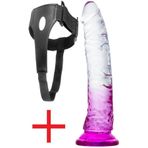 Lolita Shop Yumuşak Şeffaf Mor Jel Doku 21 Cm Belden Bağlamalı Kemerli Vantuzlu Yumurtalıksız Takma Dildo Penis