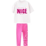 Lolli Boom Kids Kız Çocuk 3D Nakış Slogan Yazlı Detaylı Have A Nice Day Pamuklu Tshirt Tayt Alt Üst Takım - 01P-Pembe - 2 - 3 Yaş