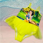Lolli Boom Kids Kız Çocuk Balerin Tütülü Pamuk Prenses Tema Baskılı Mayo Neon Sarı Tül Tütü Detaylı Son Sezon - 9 - 12 Ay - 05S-Sarı