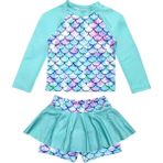 Lolli Boom Kids Kız Çocuk Balık Sırtı Desen Uzun Kollu Tayt Etekli 2 Parça Mayo / Bikini Takımı - Çok Renkli - 3 - 4 Yaş