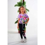 Lolli Boom Kids Kız Çocuk Crop Top Simli Kordon Detaylı Tayt Tshirt Takım Mor Neon Pembe Mickey Kalp Baskı Desen - 3TD-Mor - 9 - 10 Yaş