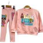 Lolli Boom Kids Kız Çocuk Fitil Tayt Detaylı Lol Baskılı Alt Üst Takım Pudra Pembe Renk - 36-Pembe - 1 - 2 Yaş