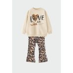 Lolli Boom Kids Kız Çocuk Love Leopar Baskılı Ispanyol Paça Tayt Alt Üst Takım 3 Iplik - 4 - 5 Yaş - Bej - Leopar