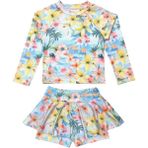 Lolli Boom Kids Kız Çocuk Pastel Renk Çiçek Desenli Uzun Kollu Tayt Etekli 2 Parça Mayo / Bikini Takımı - Çok Renkli - 5 - 6 Yaş