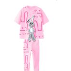 Lolli Boom Kids Kız Çocuk Peluş 3D Tavşan Nakış Detaylı Tshirt - Tayt Alt Üst Takım Pembe Renk - 3 - 4 Yaş