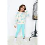 Lolli Boom Kids Kız Çocuk Yeni Sezon Aqua Mavi Kelebek Fiyonk Desen Fitilli Tayt Sweatshirt Alt Üst Takım - 7 - 8 Yaş