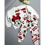 Lolli Boom Kids Yeni Sezon Kız Çocuk Karakter Baskılı Ekru - Kırmızı Renk Alt Üst Eşofman Takımı 2 Iplik - 001-Krem - 2 - 3 Yaş