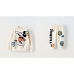 Lolli Boom Kids Yeni Sezon Mickey Mouse Baskılı 3 Ip Şardonlu Sweatshirt Eşofman Alt Üst Takım - 2 - 3 Yaş - Taş