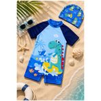 Lolliboomkids Erkek Çocuk Mini Dino Wawe Surfer Tarz Kısa Kollu Mayo Bone Takımı