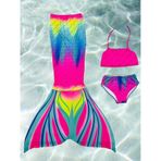 Lolliboomkids Kız Çocuk Deniz Kızı Kuyruklu Kostüm Mayo Bikini Takımı 3 Parça Son Moda Gökkuşağı Çok Renkli