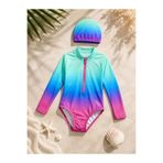 Lolliboomkids Kız Çocuk Sunset Surf Uzun Kol Fermuarlı Güneş Koruma Mayo - Bone Takımı