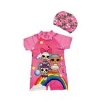 Lolliboomkids Sevimli Lol Bebek Gökkuşağı Hassas Ten Kısa Kollu Hipster Mayo Takımı Bone Dahil 2' li Set Pembe