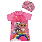 Lolliboomkids Sevimli Lol Bebek Gökkuşağı Hassas Ten Kısa Kollu Hipster Mayo Takımı Bone Dahil 2'li Set
