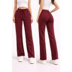 Lollik Kadın Yüksek Bel Bol Palazzo Bol Paça Eşofman Altı - Salaş Günlük Pantolon - 2XL - Bordo
