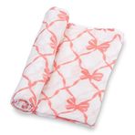 LollyBanks Bebek Battaniyeleri, Kızlar için%100 Muslin Pamuklu Kundak Battaniyesi, Yumuşak ve Büyük 107 x 110 cm Yenidoğan Kundak, Nefes Alabilir Bebek Battaniyeleri, Kayıt Defteri (Pembe Fiyonklu