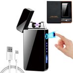 LOMUG USB elektronik çakmak, USB ile şarj edilebilir, elektrikli arklı çakmak, fırtına çakmağı, elektrik arklı dokunmatik ekran, pil göstergeli elektrikli çakmak, erkekler için hediye (Siyah)
